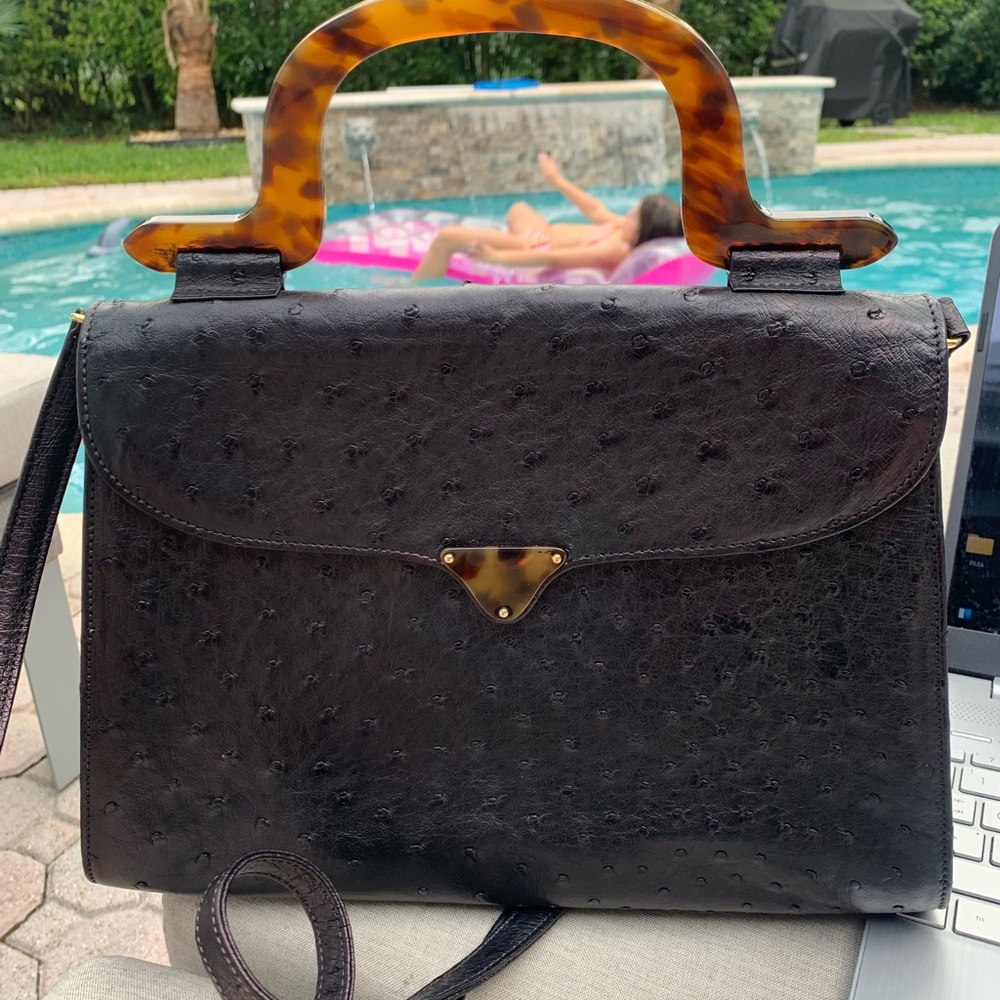 Lana Marks Ostrich wooden handle bag. Dust bag included